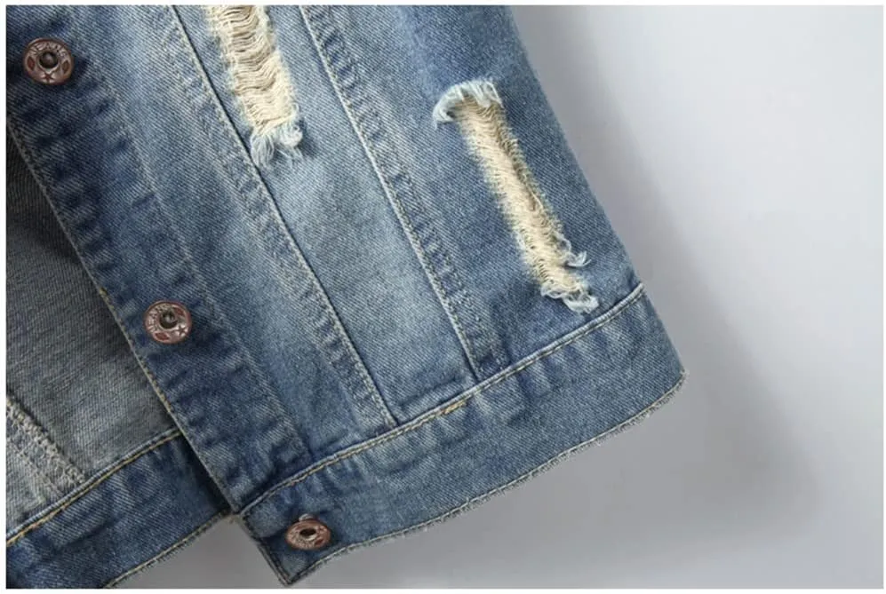 Kedera Women's Distressed Sleeveless Denim Vest with Detachable Hoodie