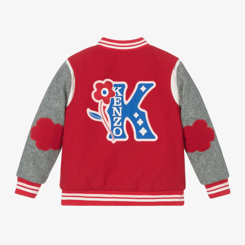 Kenzo Girls Red Bomber Jacket with K Flower