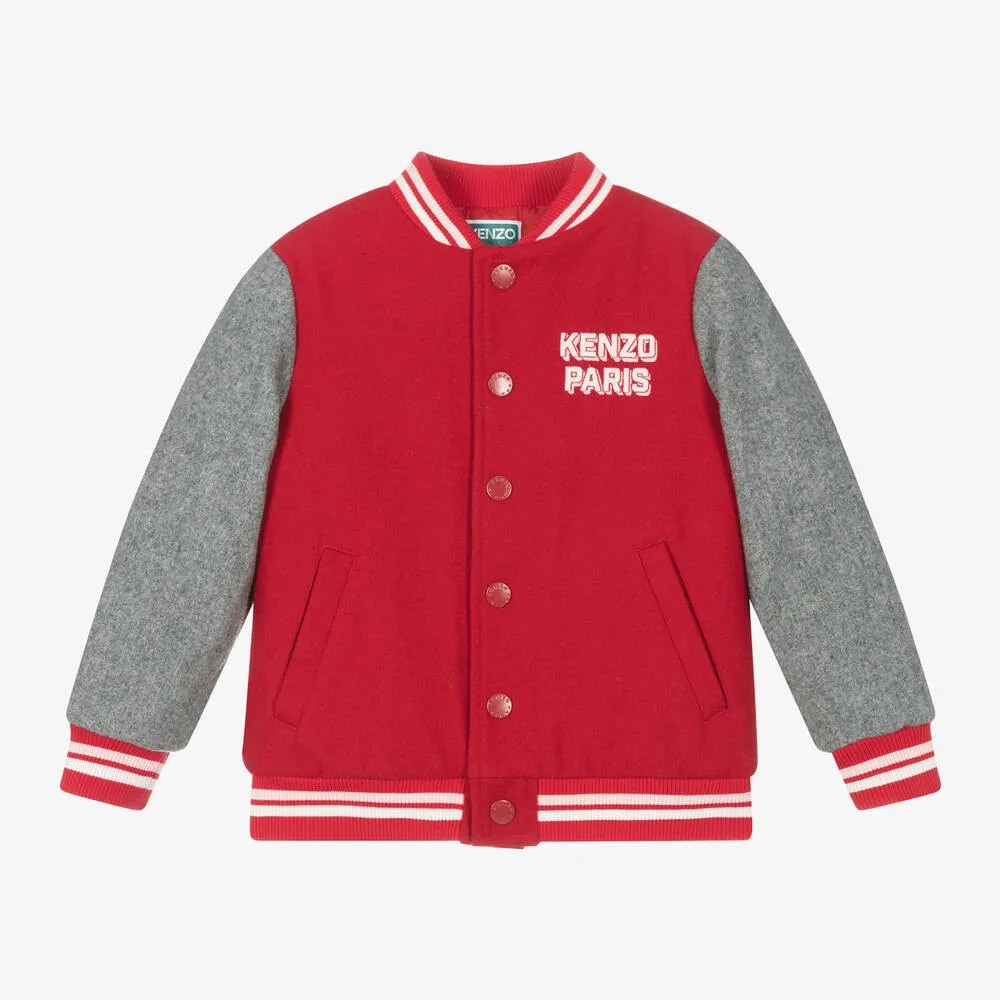 Kenzo Girls Red Bomber Jacket with K Flower