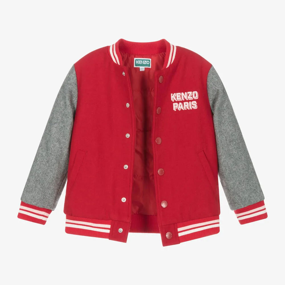 Kenzo Girls Red Bomber Jacket with K Flower