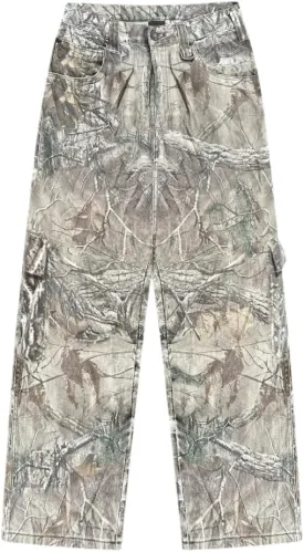 LaurelTree Camo Cargo Pants Straight Wide Leg Trousers Jeans Joggers Sweatpants with Pockets Stretch Fabric Woman Man
