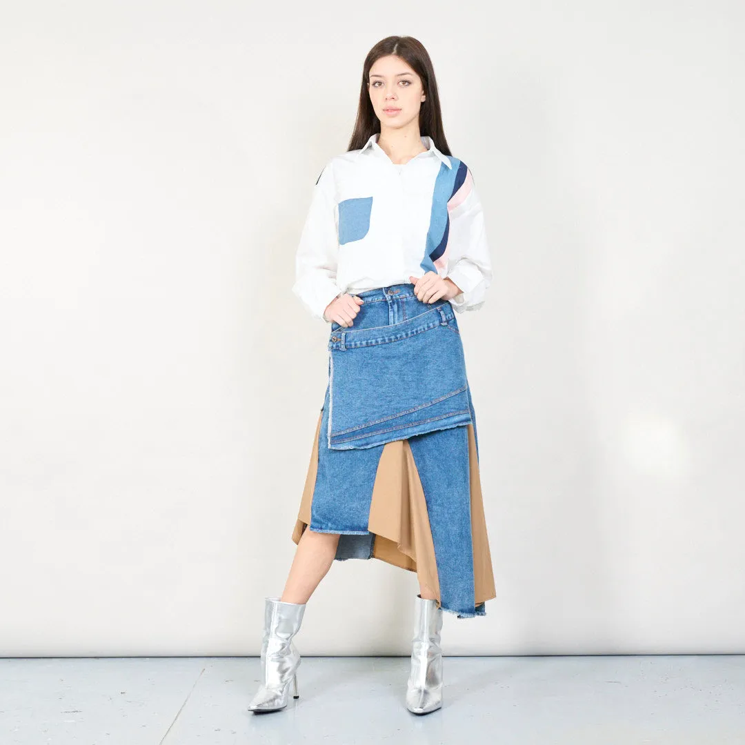 Layered asymmetrical denim skirt wholesale