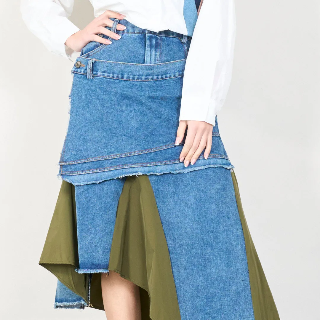 Layered asymmetrical denim skirt wholesale