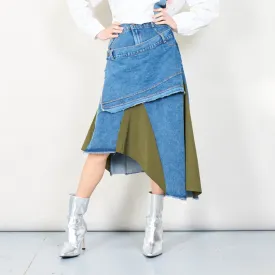 Layered asymmetrical denim skirt wholesale