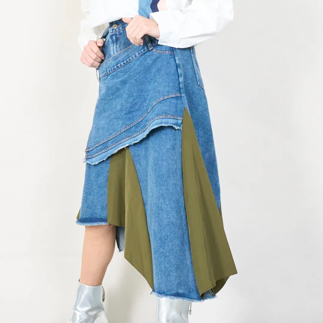 Layered asymmetrical denim skirt wholesale