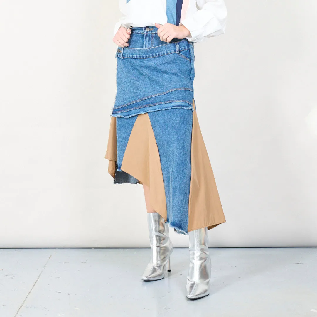 Layered asymmetrical denim skirt wholesale