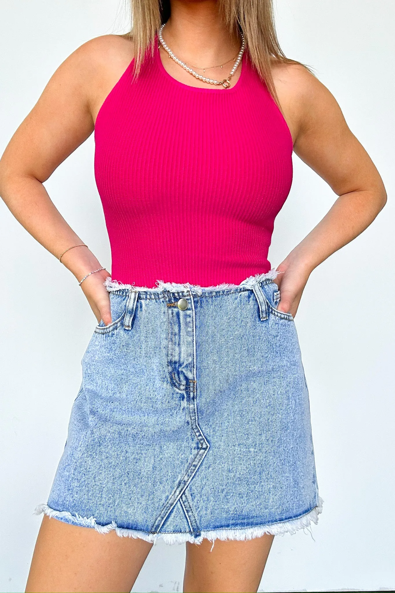 Leonorah Raw Hem Denim Skirt