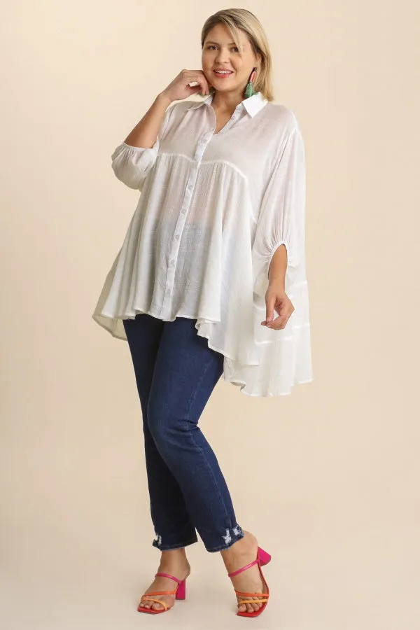 Light Tiered Button Up Top in White