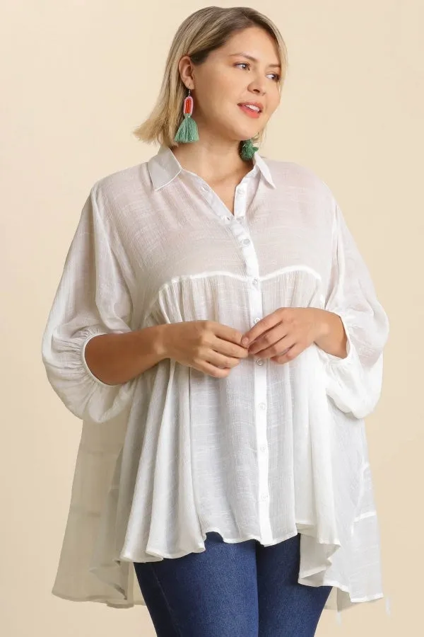 Light Tiered Button Up Top in White