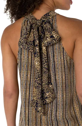 Liverpool Sleeveless Mock Neck Halter top w/ Neck Tie