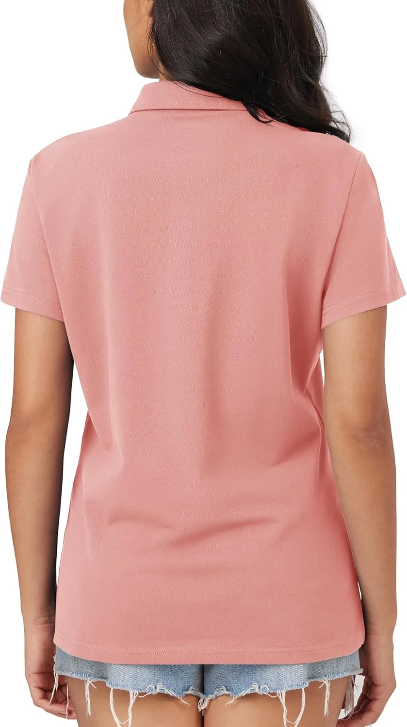 MAGCOMSEN Women's Polo Shirts Moisture Wicking 3 Buttons Short Sleeve Shirt Cotton Cool Casual Tops