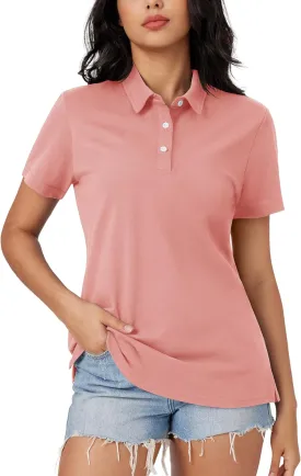 MAGCOMSEN Women's Polo Shirts Moisture Wicking 3 Buttons Short Sleeve Shirt Cotton Cool Casual Tops