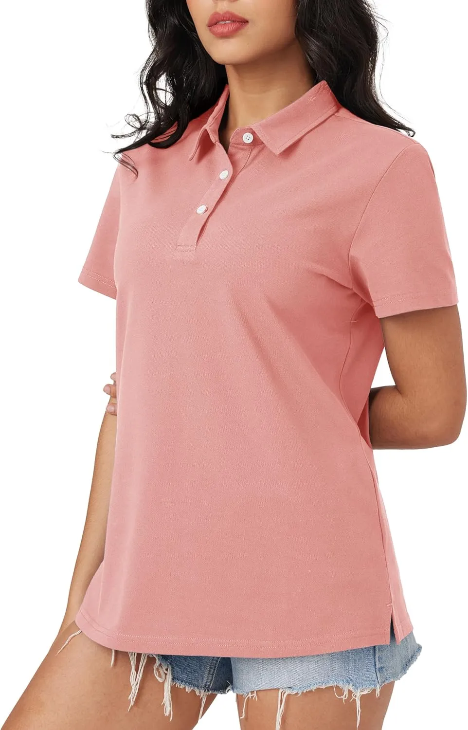 MAGCOMSEN Women's Polo Shirts Moisture Wicking 3 Buttons Short Sleeve Shirt Cotton Cool Casual Tops