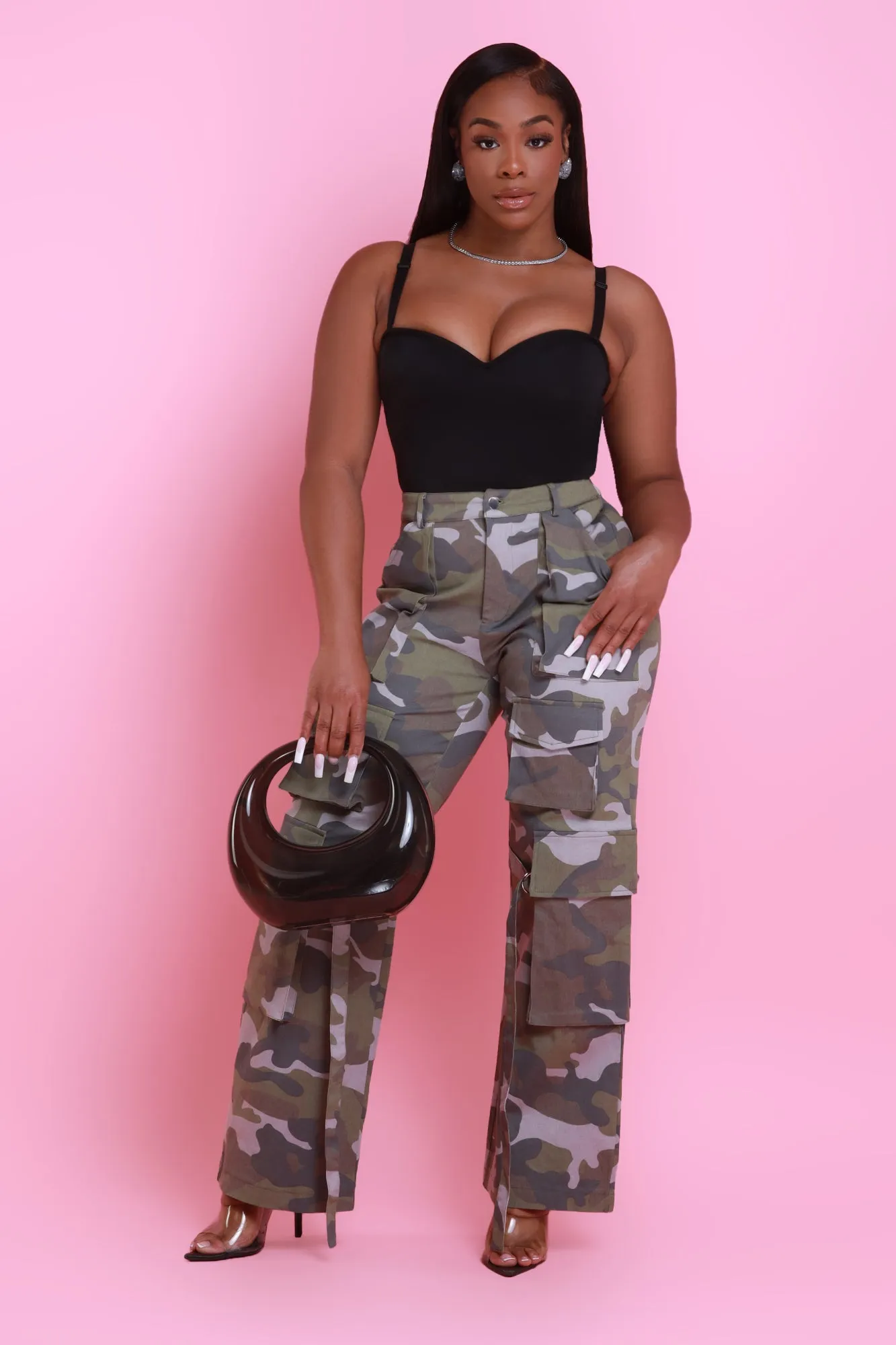 Major Sacrifice High Rise Cargo Pants - Olive Camouflage