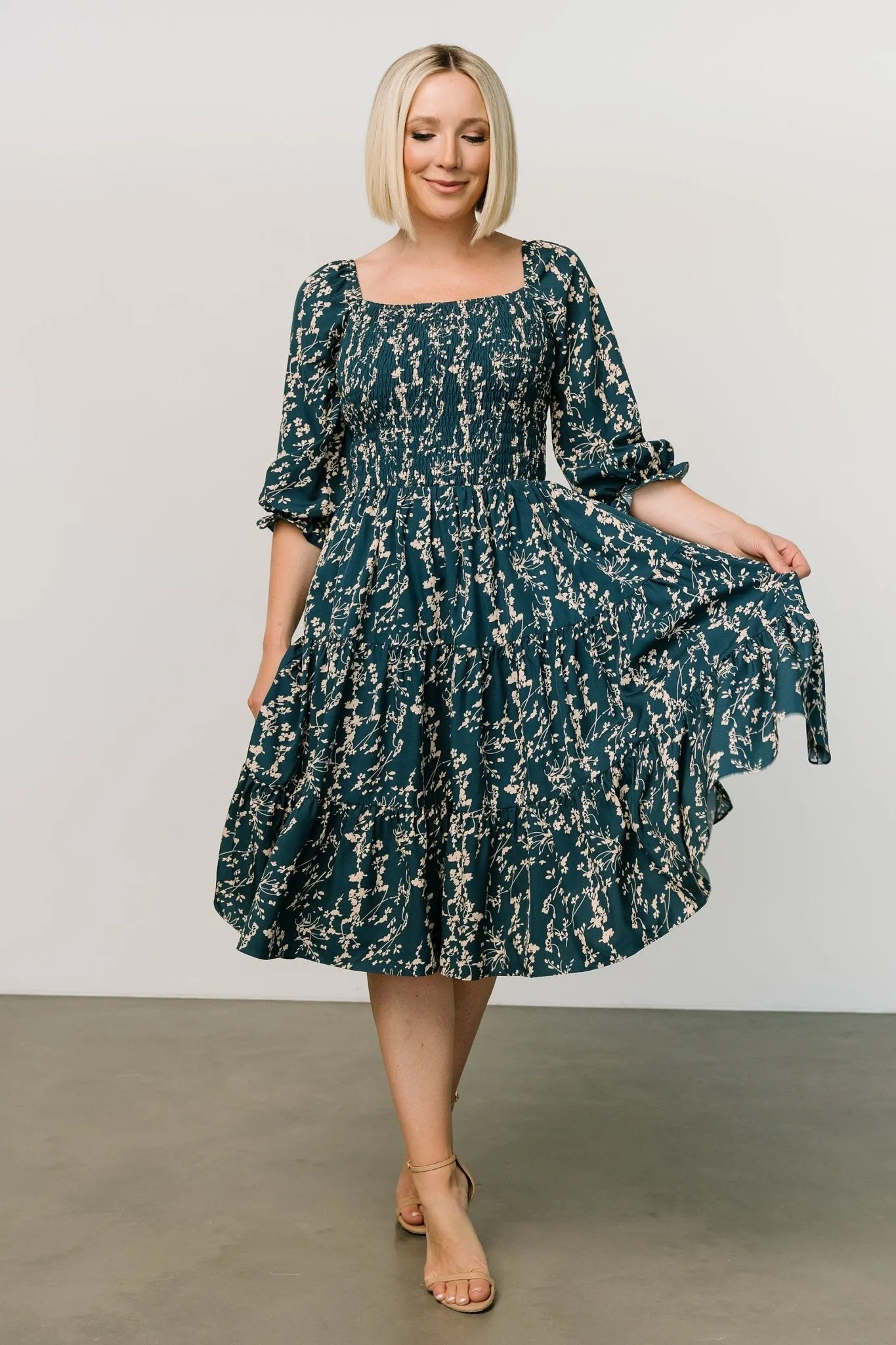 Marta Smocked Midi Dress | Topaz   Blush