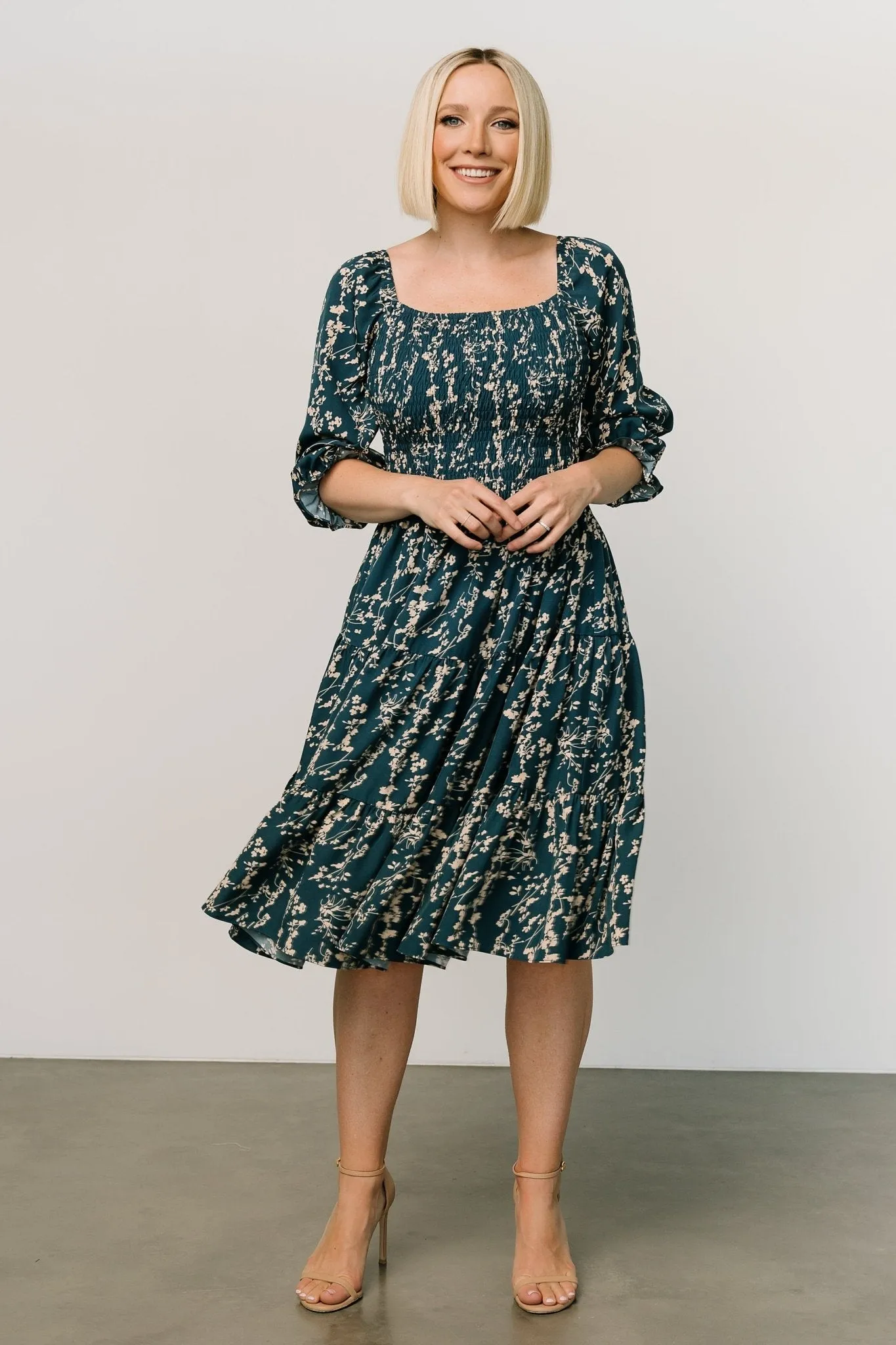 Marta Smocked Midi Dress | Topaz   Blush