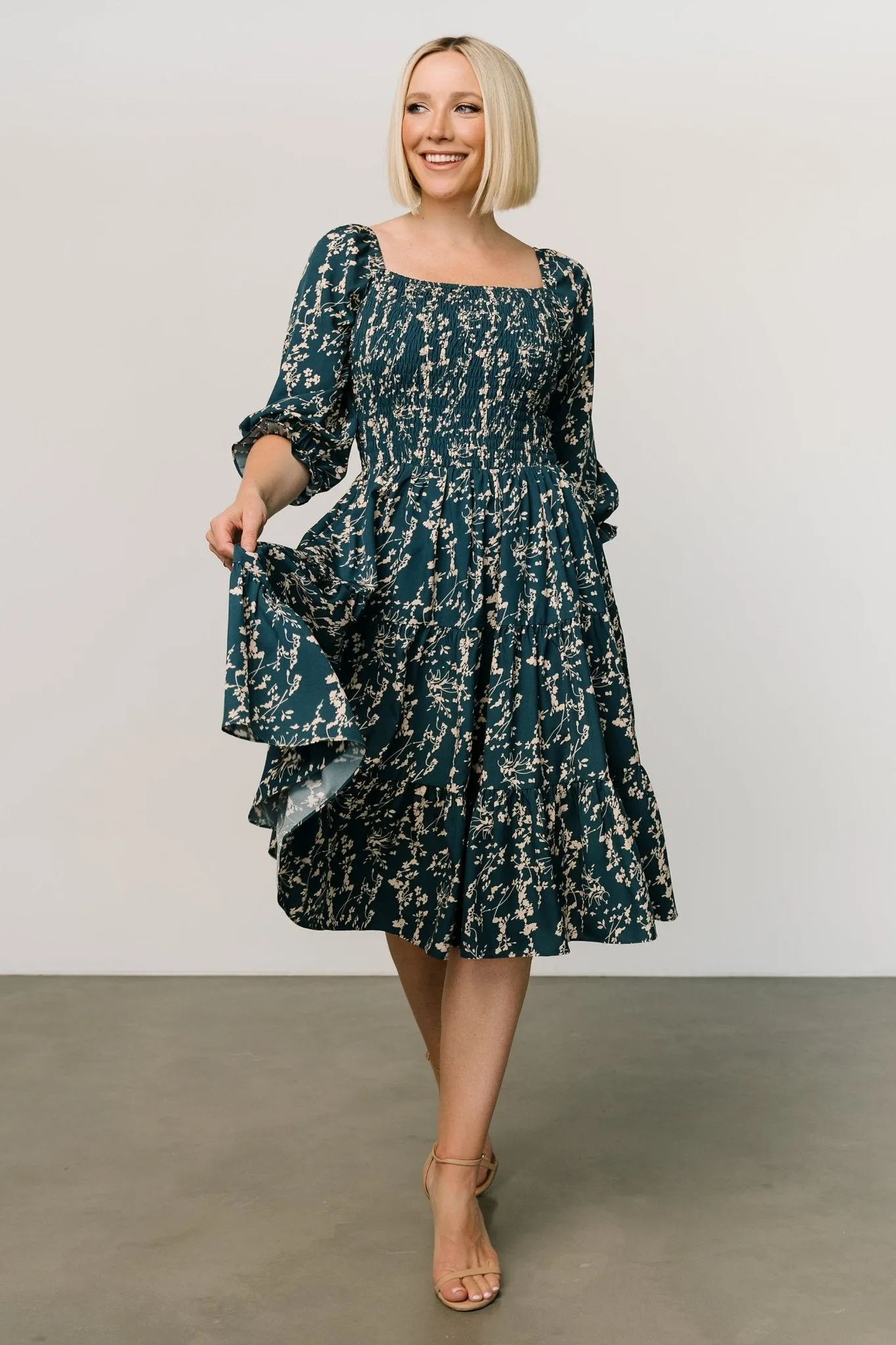 Marta Smocked Midi Dress | Topaz   Blush