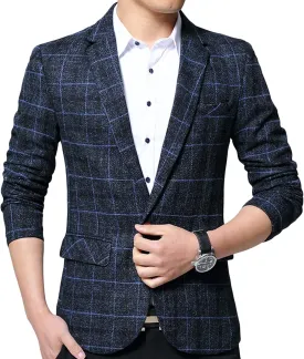 Men Casual Plaid Suit Jacket Checked One Button Regular Fit Slim Fit Blazer Lightweight Business Party Sport Coat