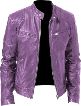 Men Slim Fit Motorcyle Leather Jacket Zip-Up Windbreaker Leather Jackets Lightweight PU Vintage Biker Coat