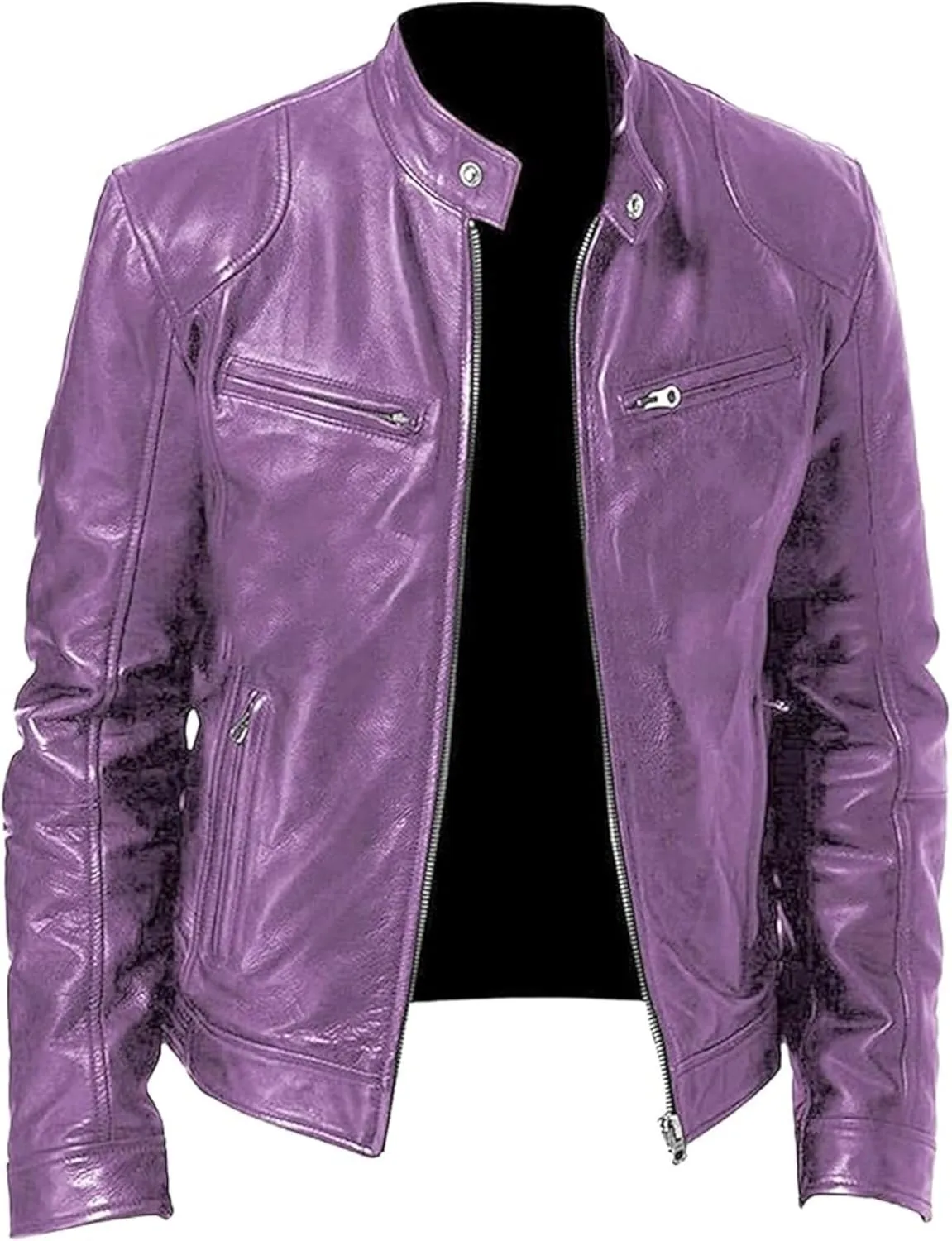 Men Slim Fit Motorcyle Leather Jacket Zip-Up Windbreaker Leather Jackets Lightweight PU Vintage Biker Coat