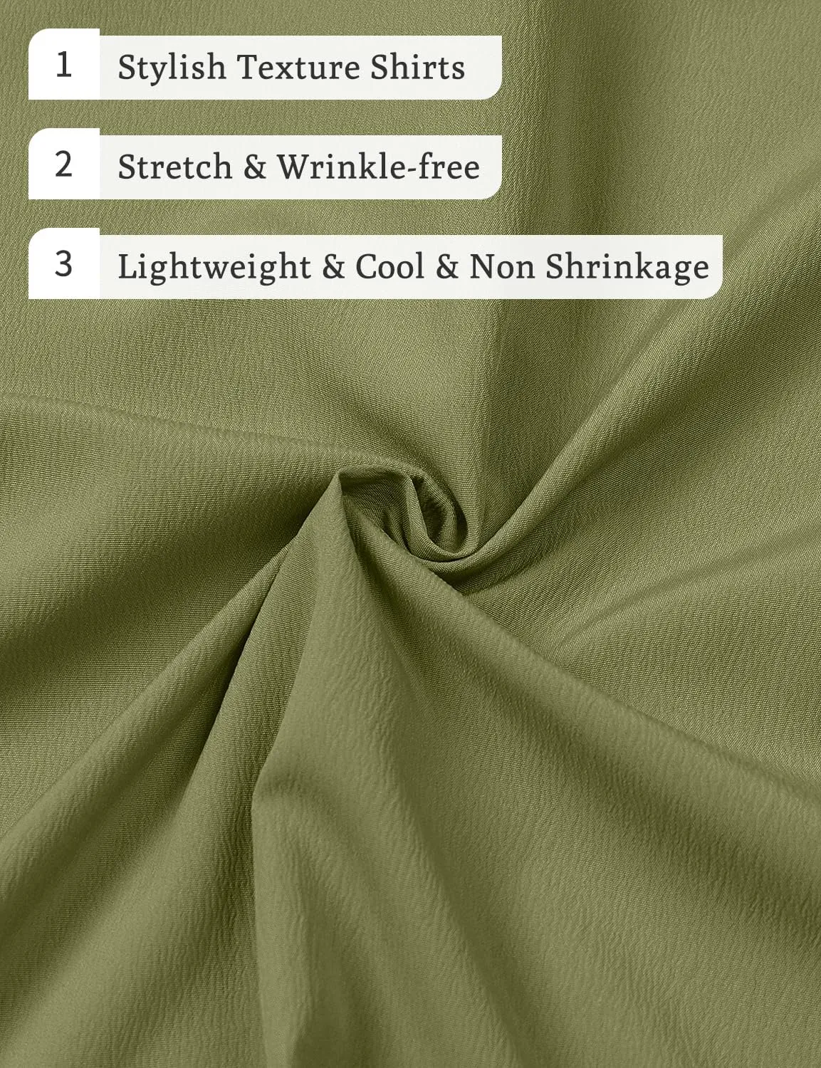 Men's Stretch Wrinkle Free Short Sleeve Texture Shirt Summer Lightweight Button Down Shirts for Beach Vacation