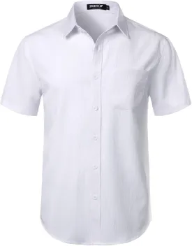 Men's Stretch Wrinkle Free Short Sleeve Texture Shirt Summer Lightweight Button Down Shirts for Beach Vacation
