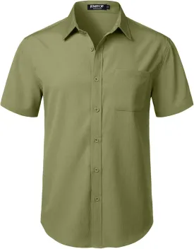 Men's Stretch Wrinkle Free Short Sleeve Texture Shirt Summer Lightweight Button Down Shirts for Beach Vacation