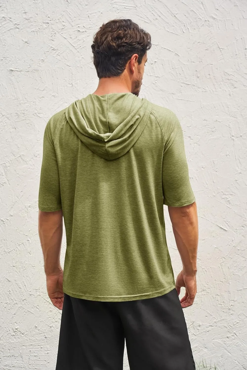 Men's Thin Hooded T Shirt Sweatshirts Short Sleeve Cool Solid Color Pullover Hoodies with Kangaroo Pockets