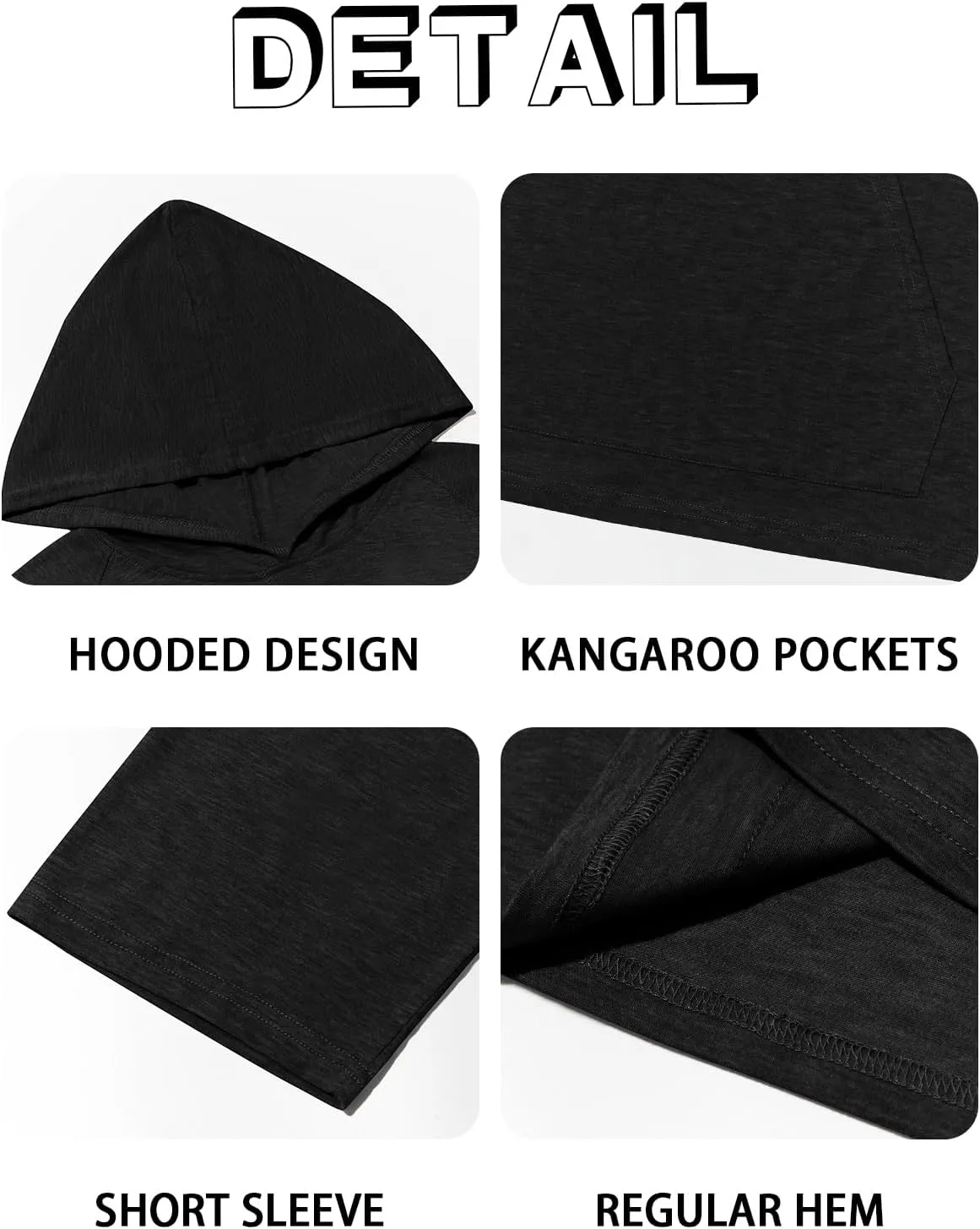 Men's Thin Hooded T Shirt Sweatshirts Short Sleeve Cool Solid Color Pullover Hoodies with Kangaroo Pockets