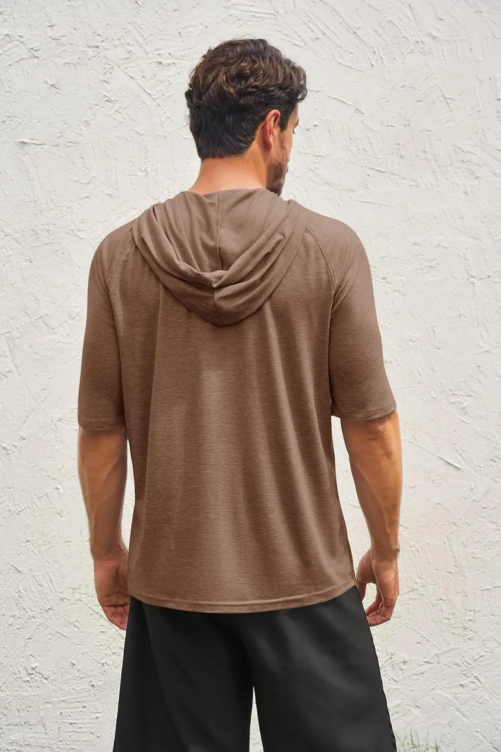 Men's Thin Hooded T Shirt Sweatshirts Short Sleeve Cool Solid Color Pullover Hoodies with Kangaroo Pockets