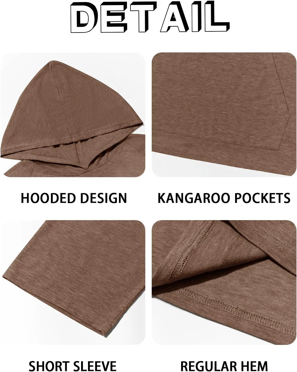 Men's Thin Hooded T Shirt Sweatshirts Short Sleeve Cool Solid Color Pullover Hoodies with Kangaroo Pockets