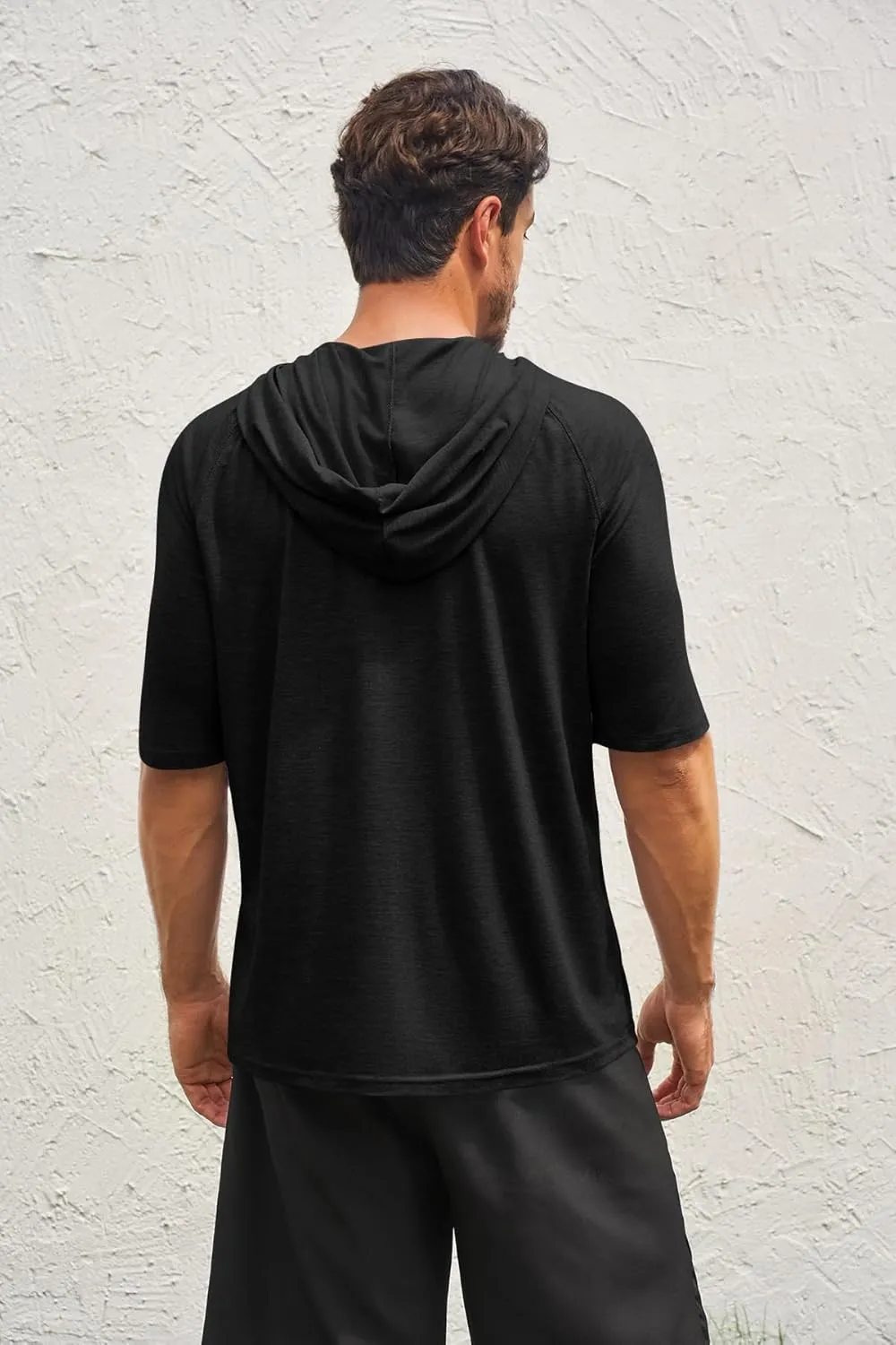 Men's Thin Hooded T Shirt Sweatshirts Short Sleeve Cool Solid Color Pullover Hoodies with Kangaroo Pockets