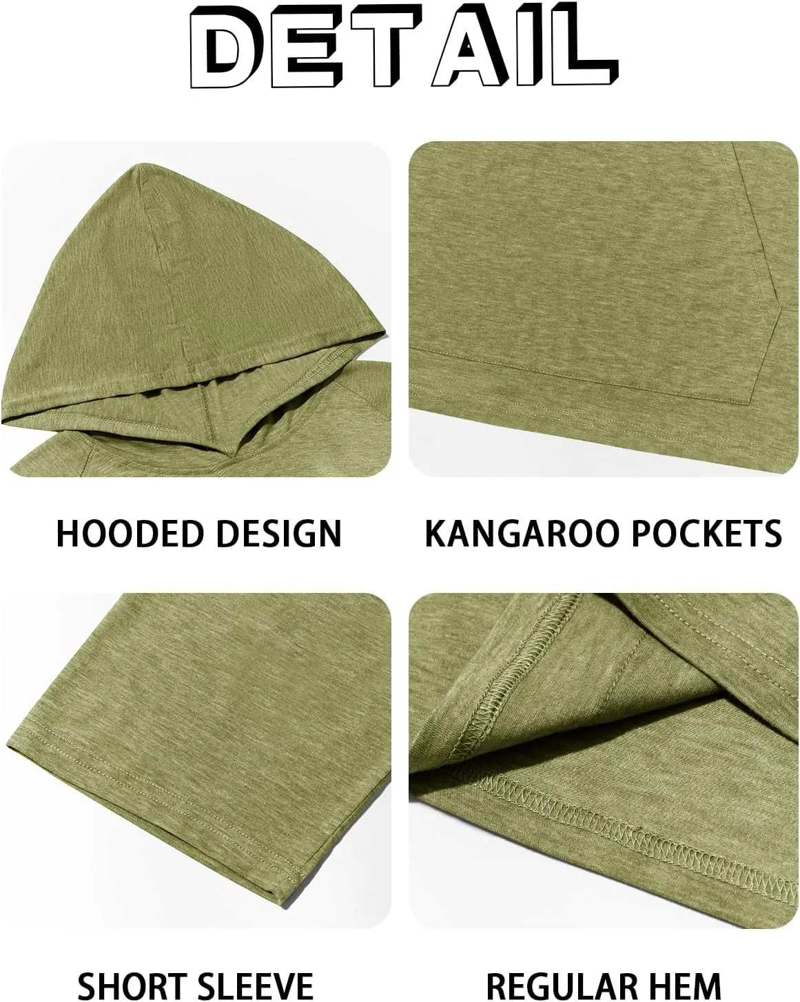 Men's Thin Hooded T Shirt Sweatshirts Short Sleeve Cool Solid Color Pullover Hoodies with Kangaroo Pockets