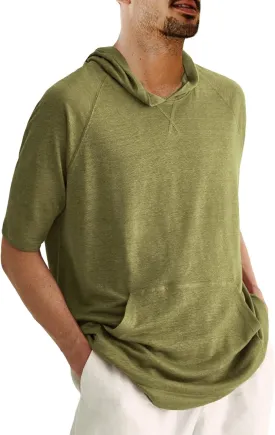 Men's Thin Hooded T Shirt Sweatshirts Short Sleeve Cool Solid Color Pullover Hoodies with Kangaroo Pockets