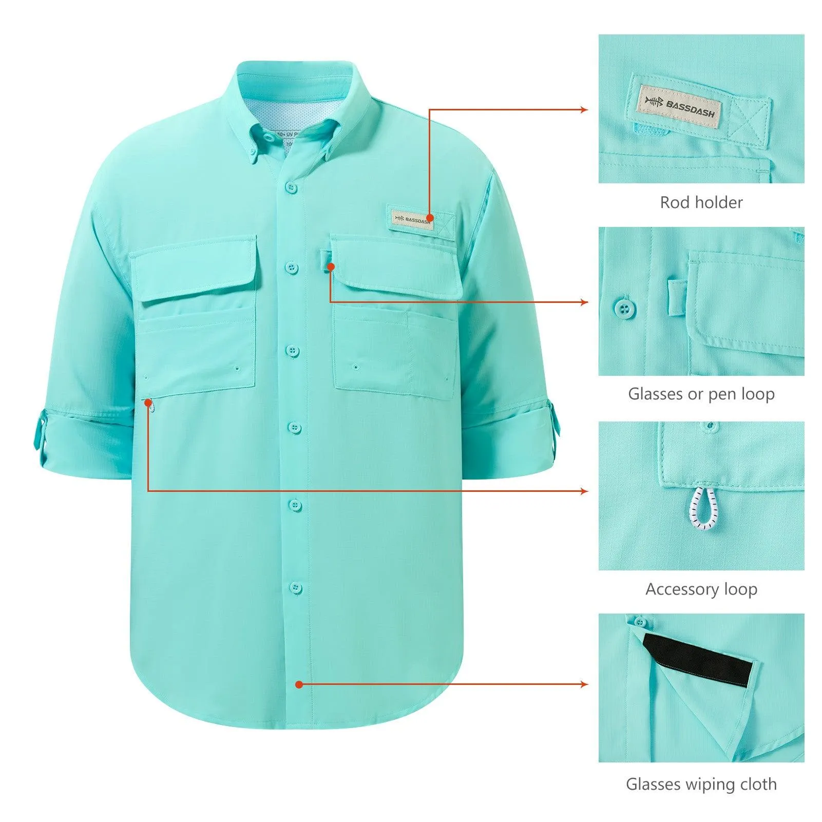 Men's UPF 50  Long Sleeve Fishing Button Down Shirt FS21M NEW COLOR