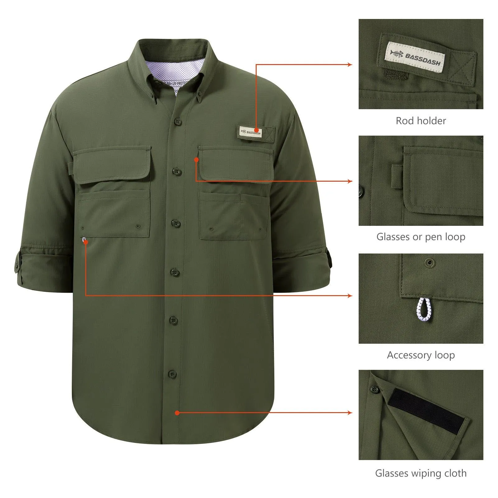 Men's UPF 50  Long Sleeve Fishing Button Down Shirt FS21M NEW COLOR