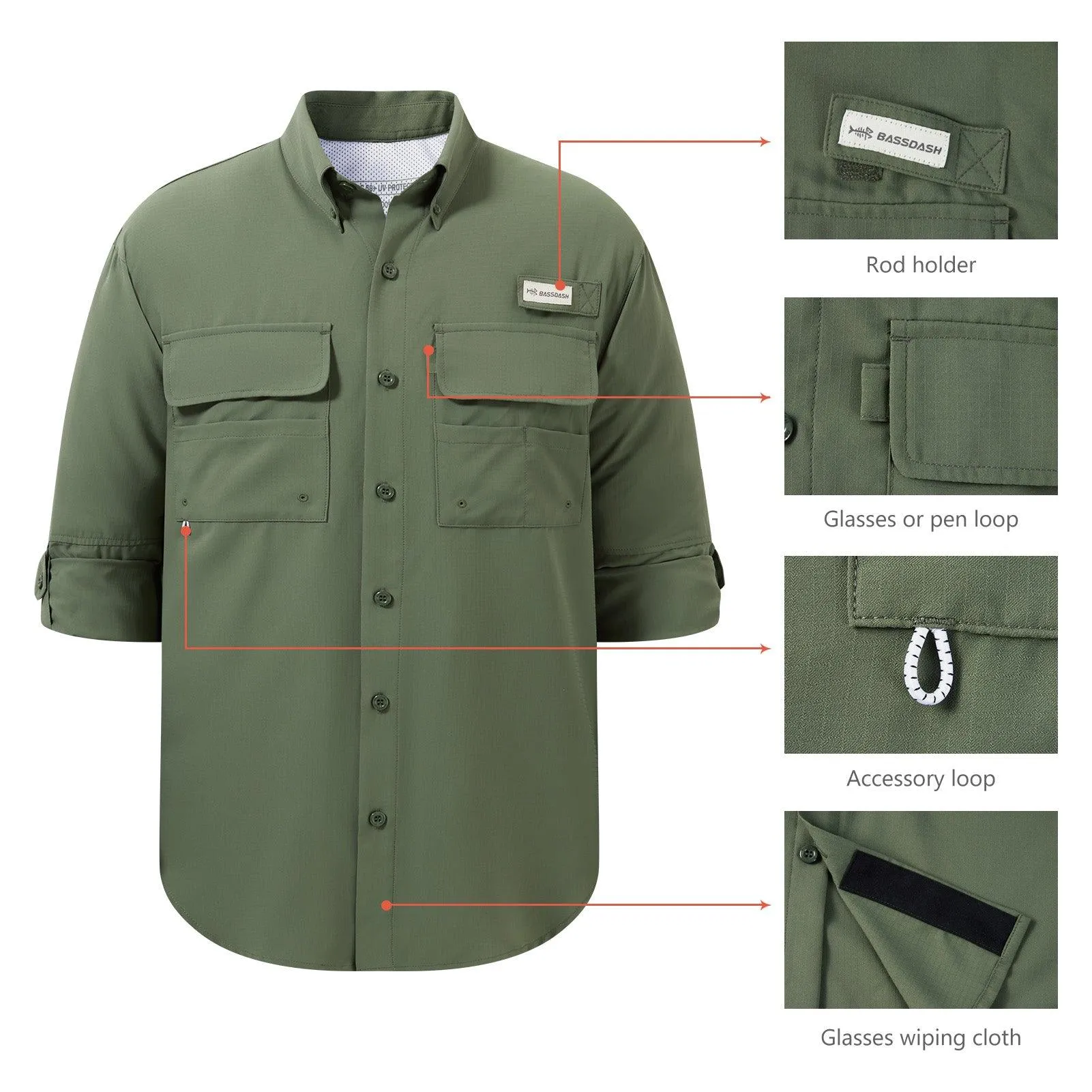 Men's UPF 50  Long Sleeve Fishing Button Down Shirt FS21M NEW COLOR