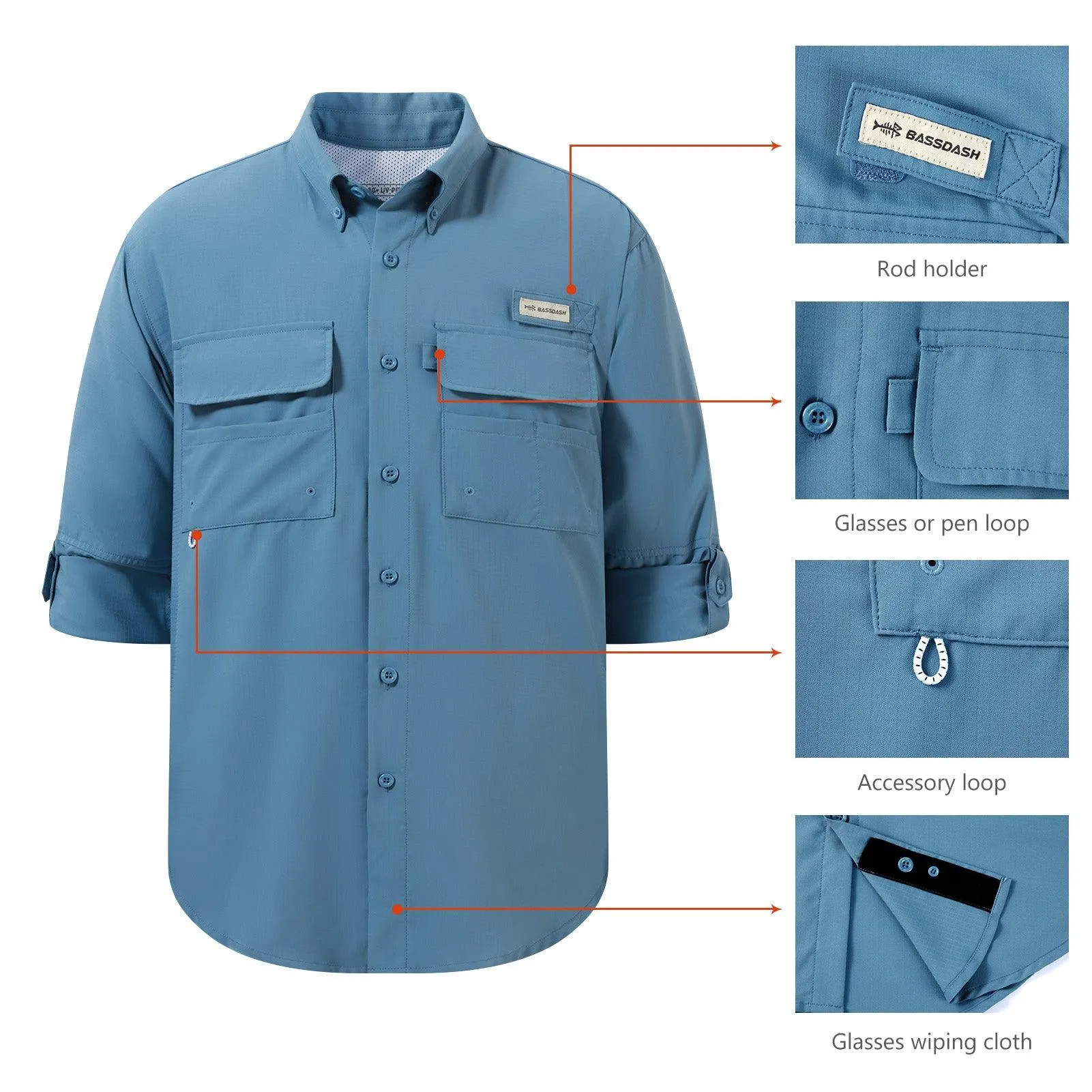 Men's UPF 50  Long Sleeve Fishing Button Down Shirt FS21M NEW COLOR