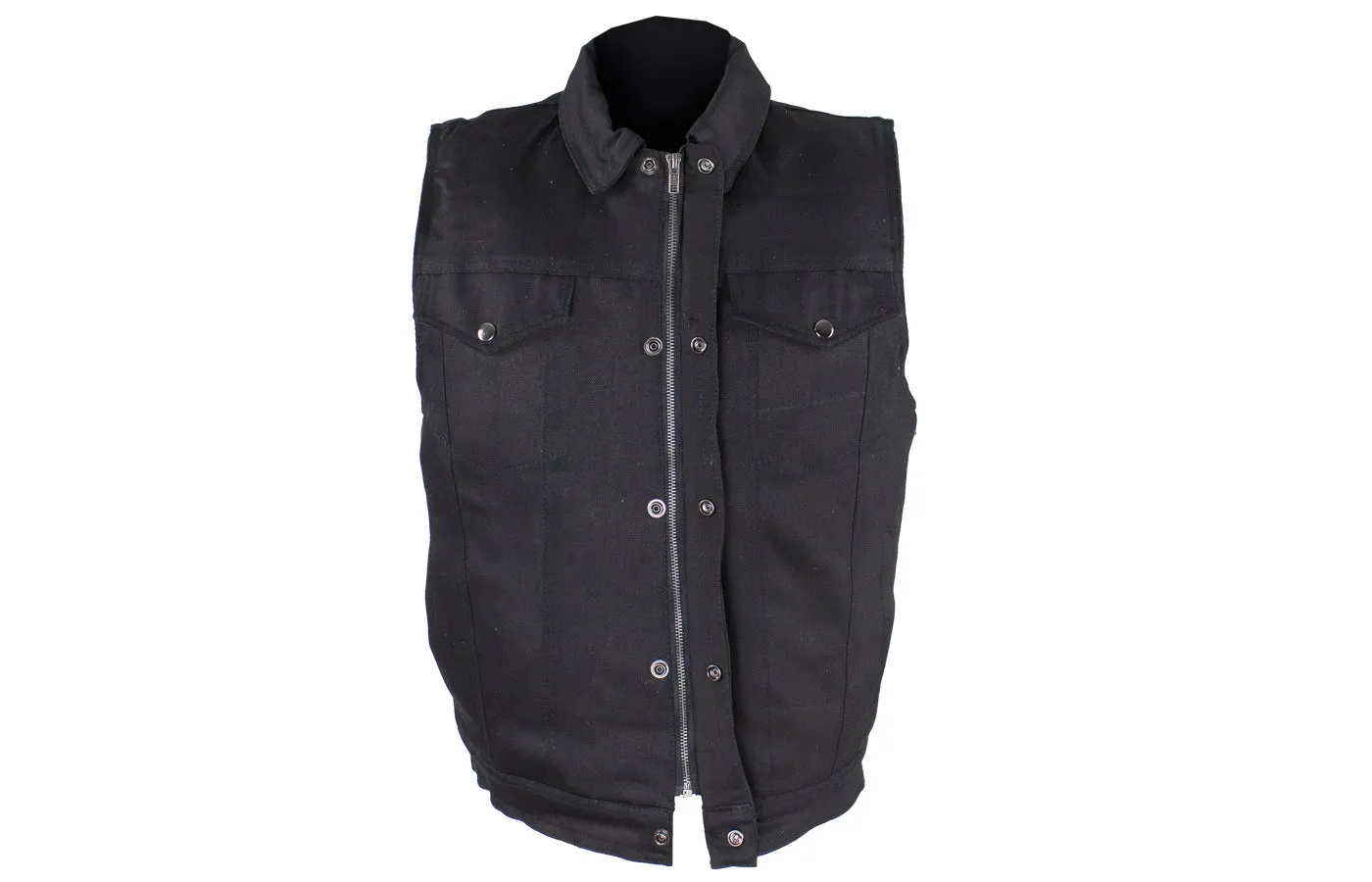 Men's Zippered Black Denim Club Vest