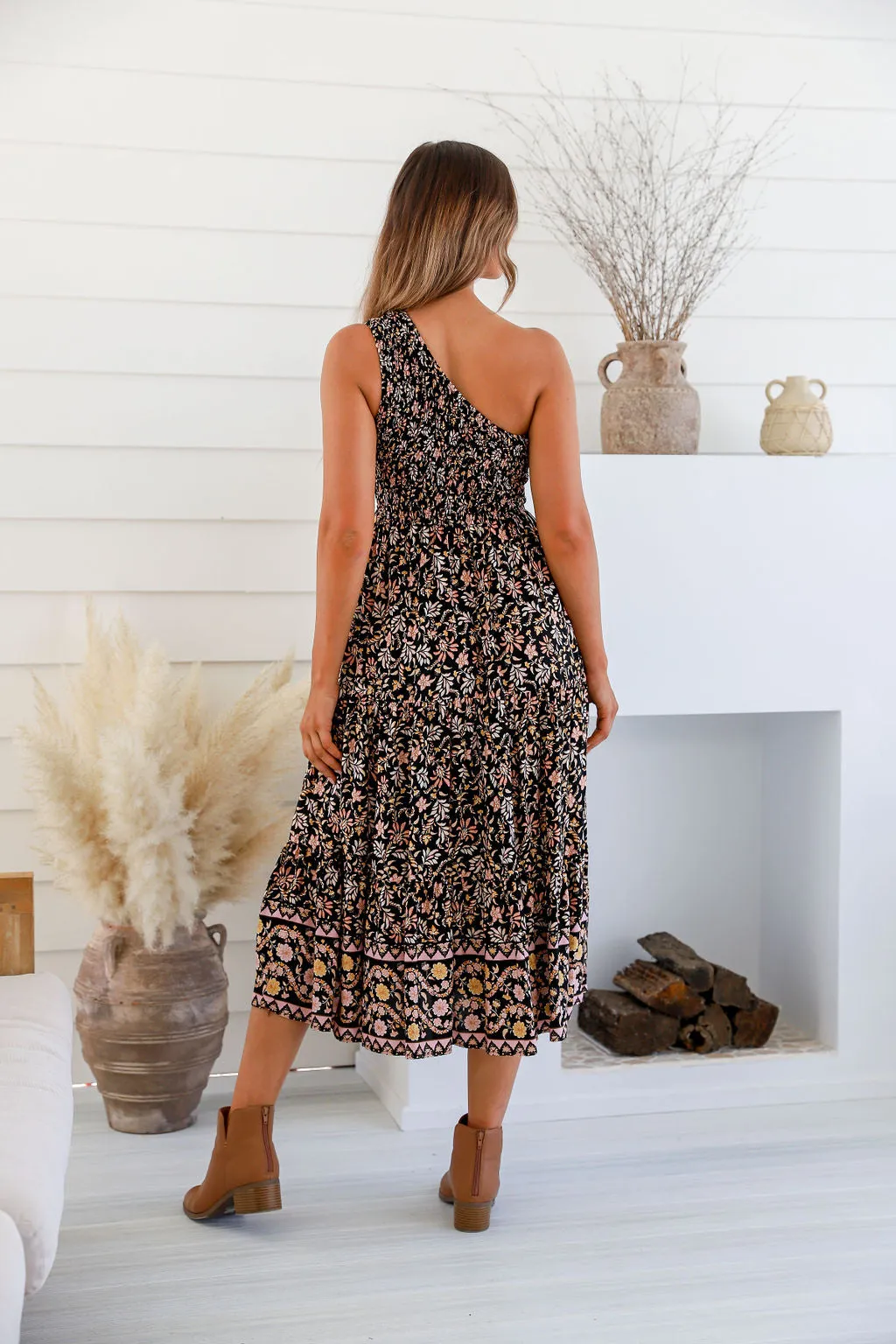 Milena print midi One Shoulder dress