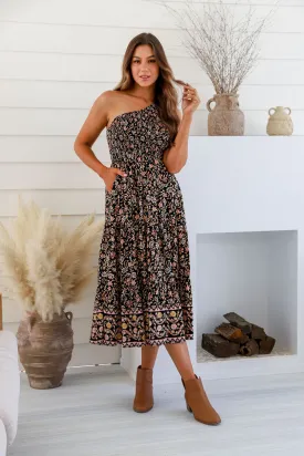 Milena print midi One Shoulder dress
