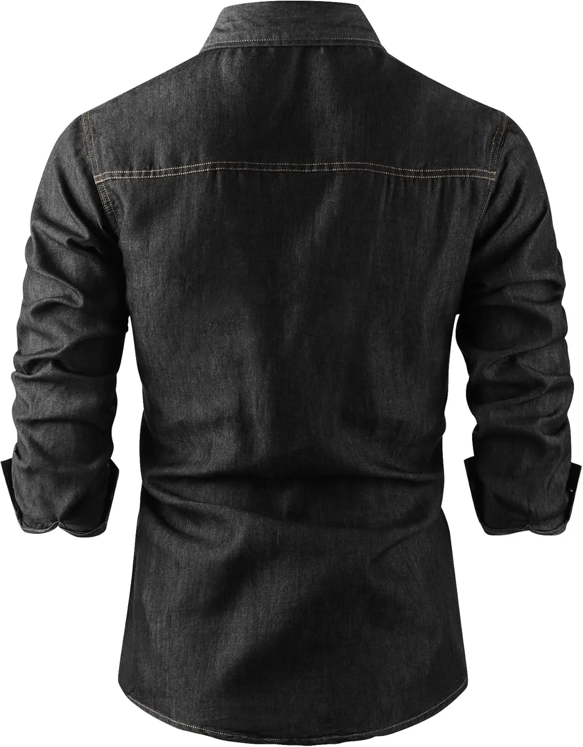 OCHENTA Men's Denim Button Down Shirts Casual Chambray Long Sleeve Lightweight Tops