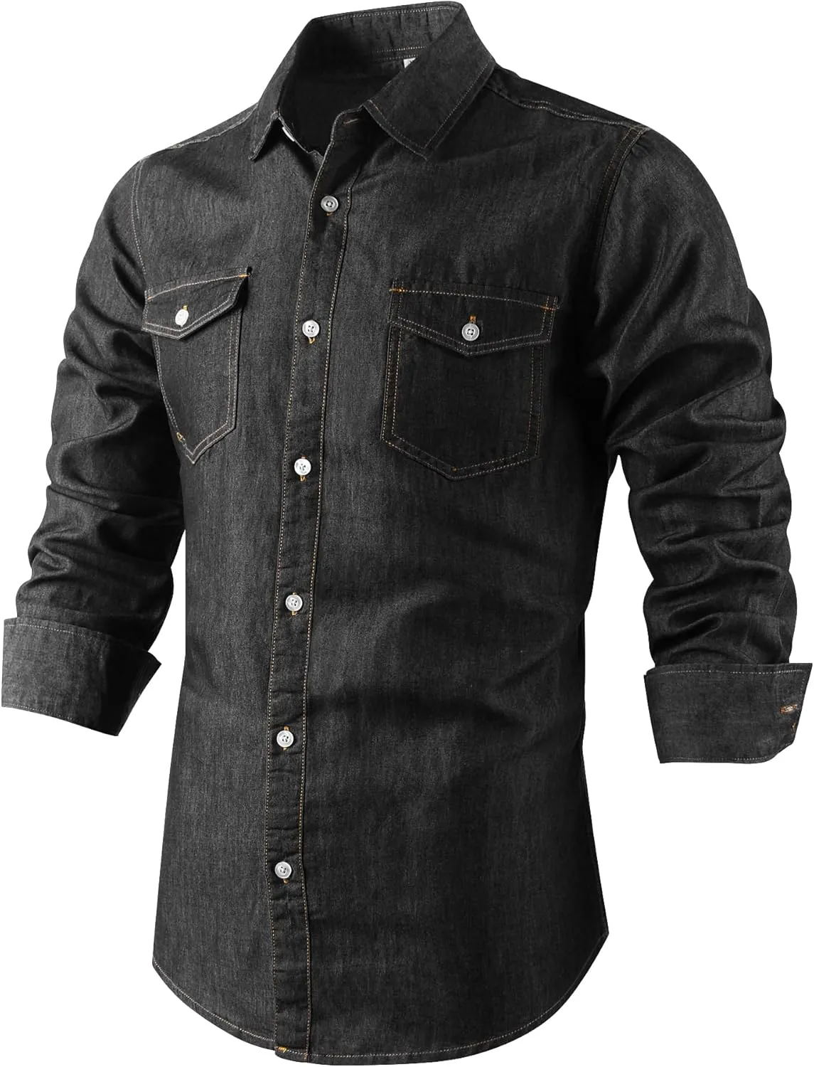 OCHENTA Men's Denim Button Down Shirts Casual Chambray Long Sleeve Lightweight Tops