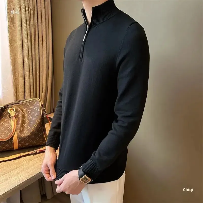 Old Era Fashion Men’s Zip Neck Knitted Jumper – Old Money Style High Neck Pullover