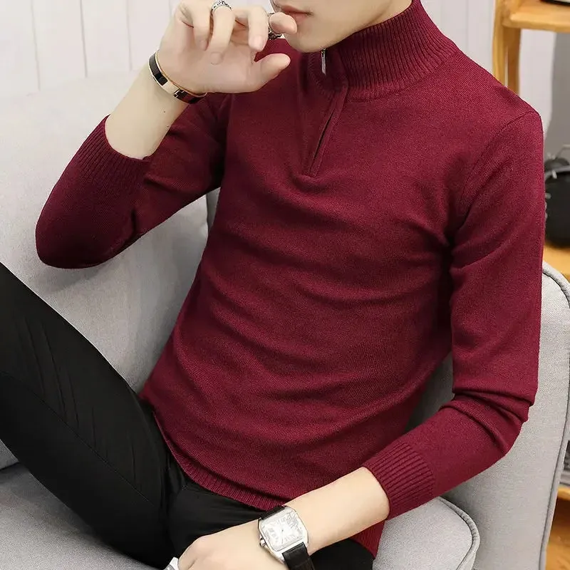 Old Era Fashion Men’s Zip Neck Knitted Jumper – Old Money Style High Neck Pullover