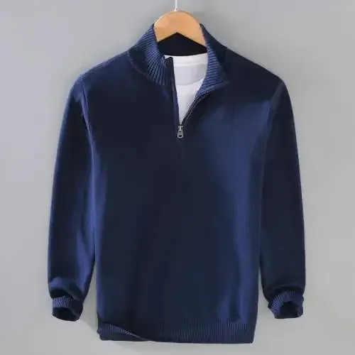 Old Era Fashion Men’s Zip Neck Knitted Jumper – Old Money Style High Neck Pullover