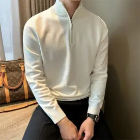 Old Era Fashion Men’s Zip Neck Knitted Jumper – Old Money Style High Neck Pullover