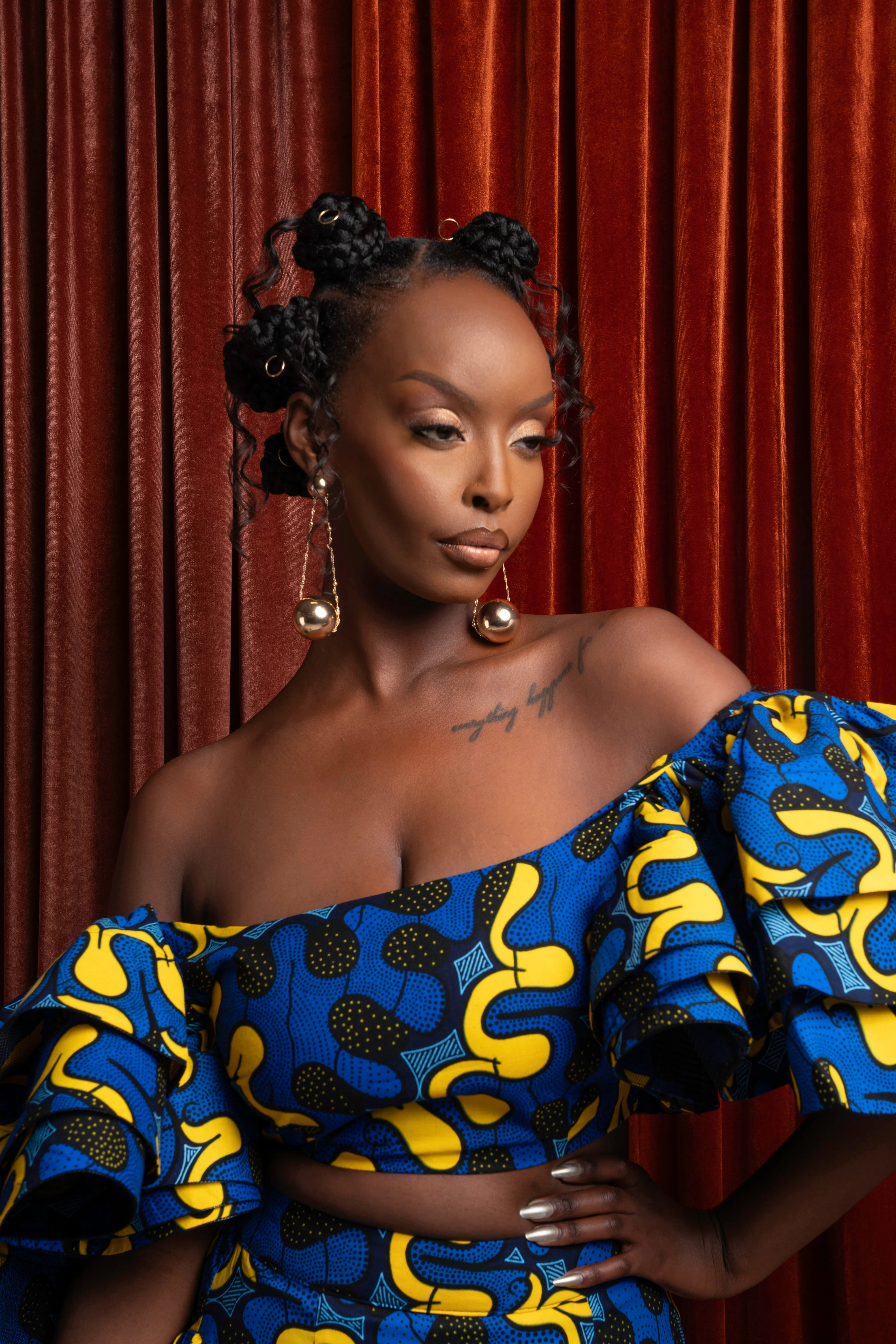 OPE African Print Layered Ruffle sleeve Crop Top