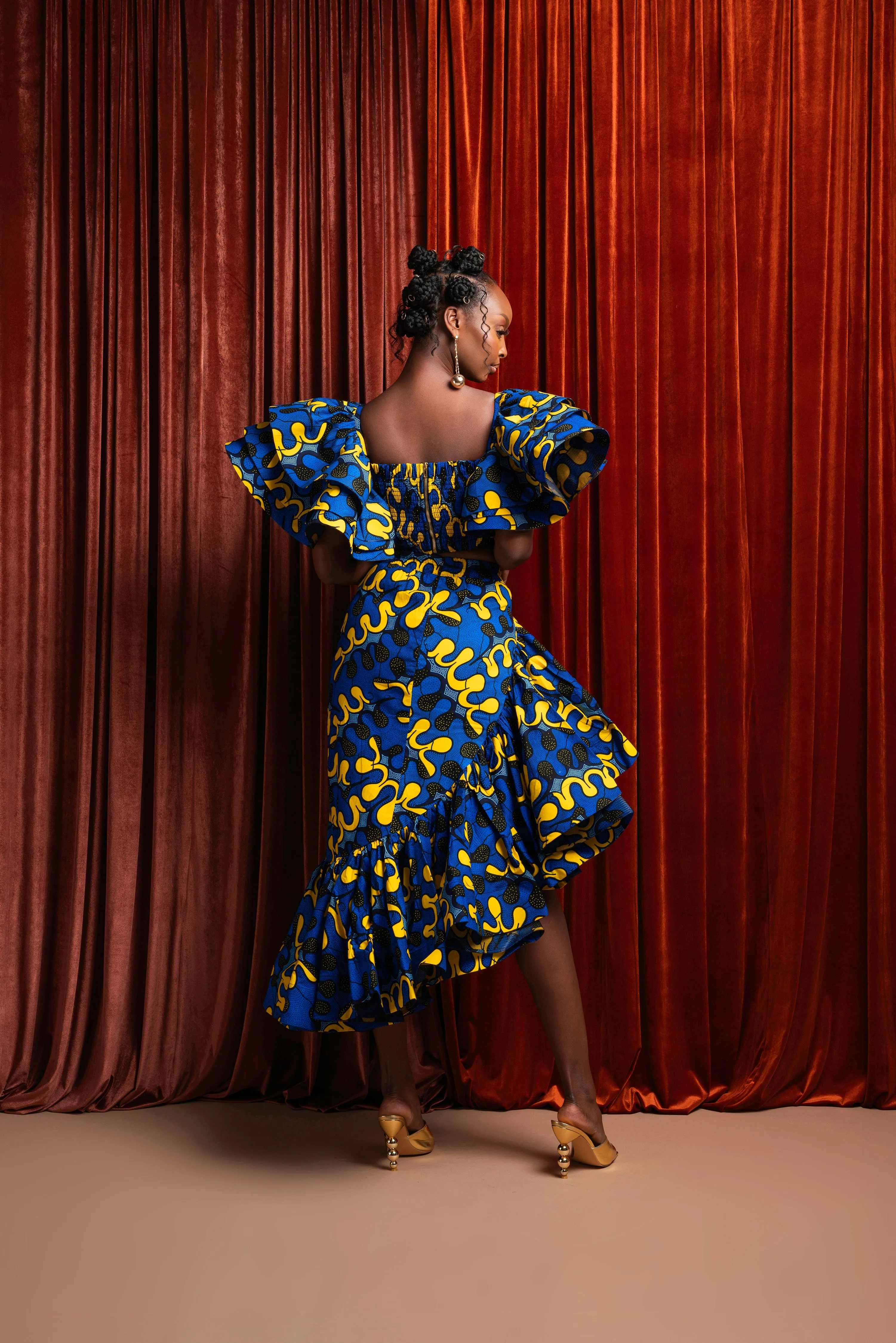 OPE African Print Layered Ruffle sleeve Crop Top