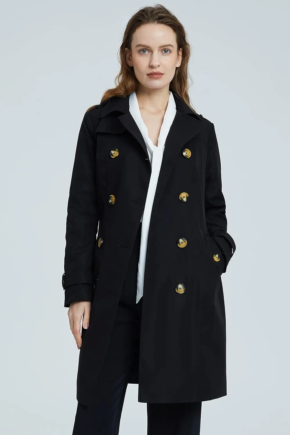 Orolay Women's Mid-length Trench Coat Double Breasted Dress Jacket Classic Lapel Slim Overcoat with Belt
